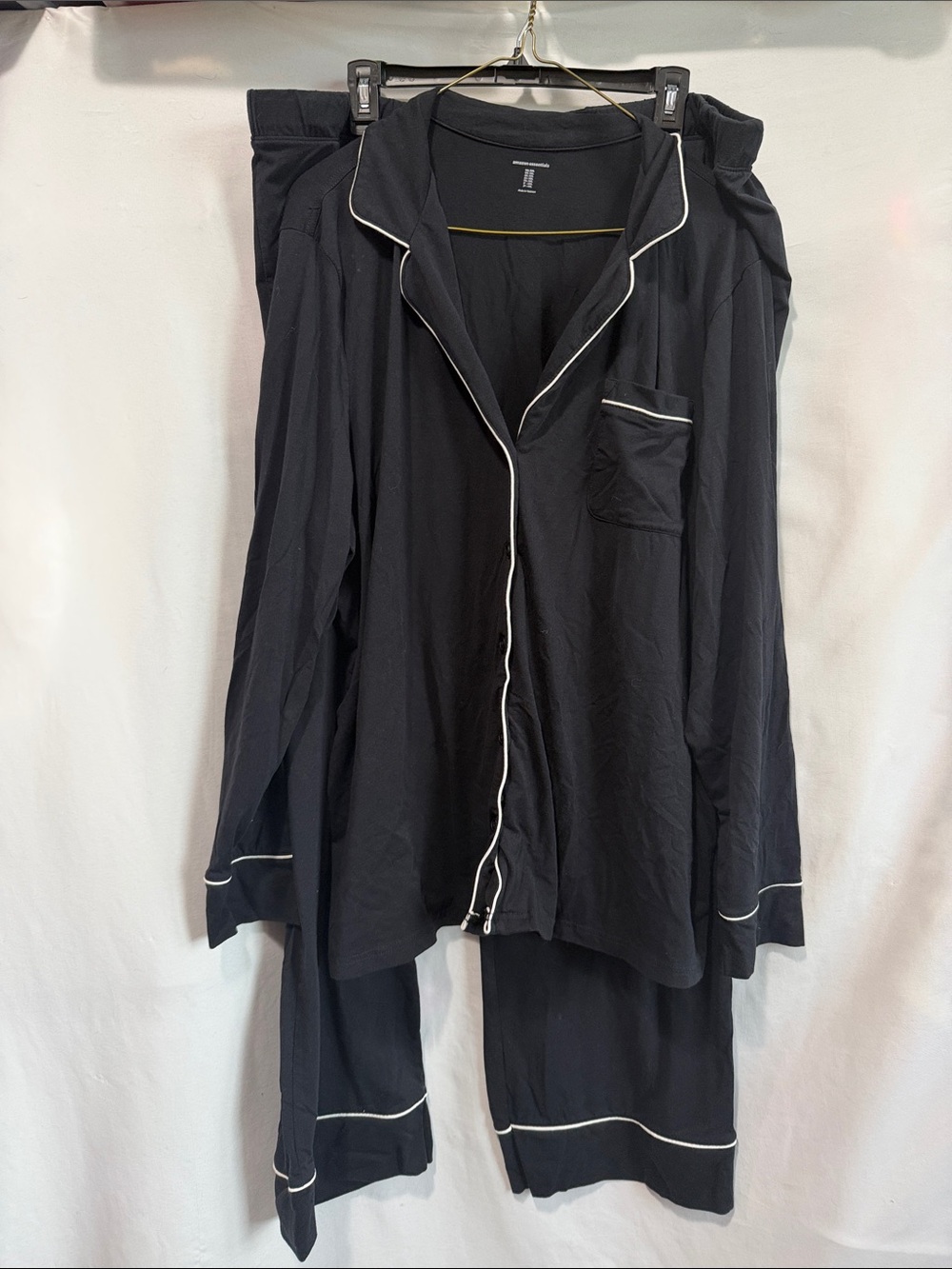 Amazon Essentials Black Pajama Set with White Piping
